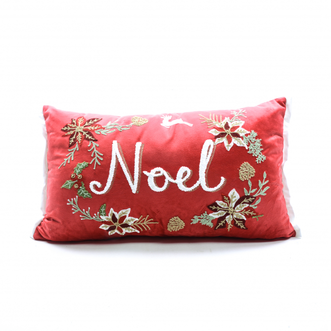 Cuscino rettangolare in velluto con scritta "Noel", 60x35 cm