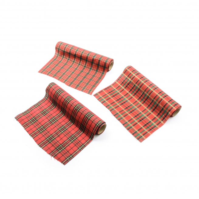 Rotolo in tessuto tartan, altezza 28 cm, lunghezza 270 cm, varie fantasie
