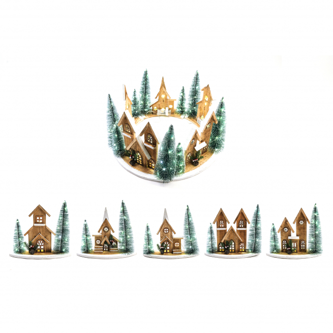 Paesaggio in legno naturale con 25 luci a batteria, altezza 42 cm, modelli assortiti