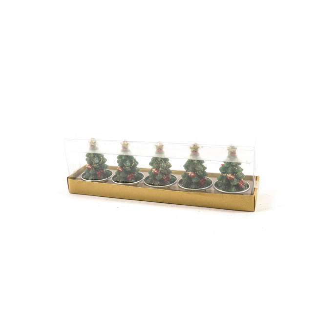 Tealight albero di Natale, altezza 7 cm, confezione da 5 pezzi