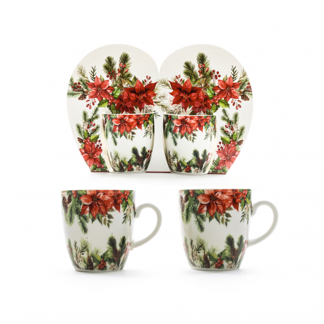 Tazzina da caffè in porcellana con stelle di Natale, altezza 6 cm, confezione regalo da 2 pezzi