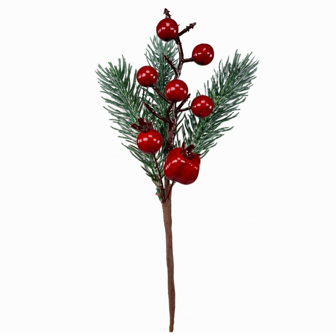 Pick di pino con melograno e bacche , altezza 19 cm, confezione da 6 pezzi