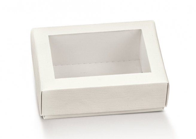 Scatola quadrata in cartoncino bianco con coperchio finestrato trasparente, cartone 100 pezzi