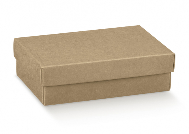 Scatola base rettangolare in cartoncino avana liscio con coperchio, cartone da 50 pezzi