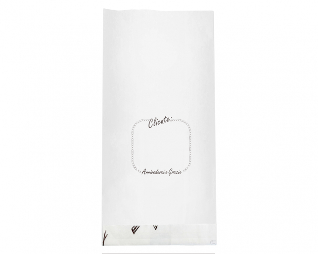 Sacchetto in carta kraft bianco 40 gr, stampa "Pane" formato 17x36 cm, cartone da 10 kg.