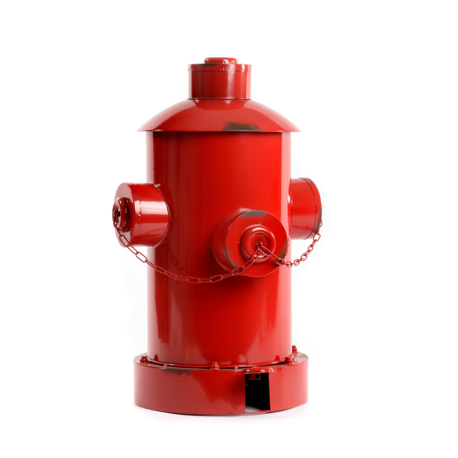 Cestino in metallo rosso a forma di idrante, altezza 63 cm