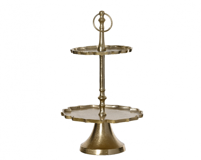 Alzata 2 piani in alluminio oro, altezza 63 cm