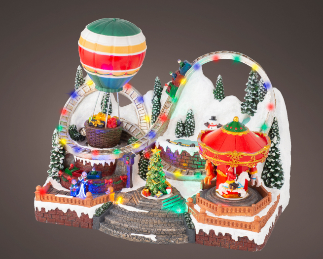 Scena natalizia in resina con luci led, altezza 27 cm