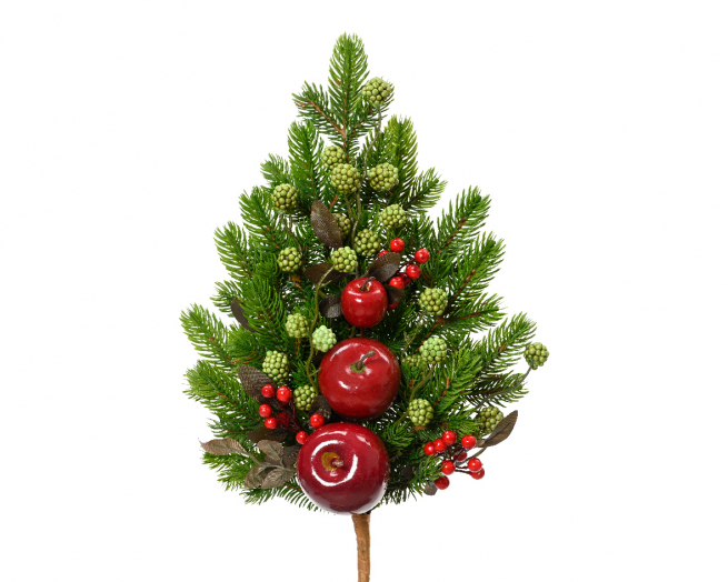 Decorazione rami di pino con mele rosse da interno, altezza 50 cm