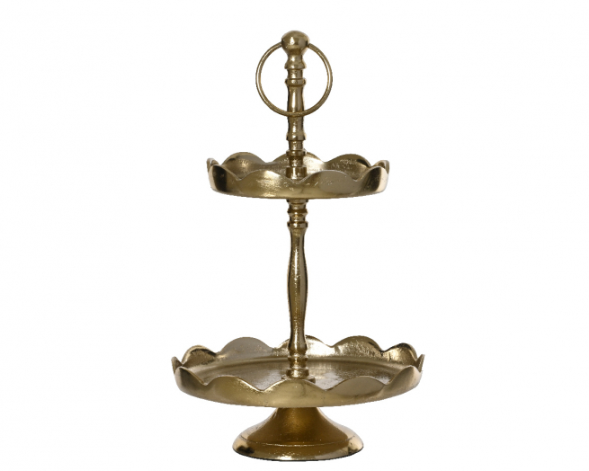 Alzata 2 piani in alluminio oro, altezza 35 cm
