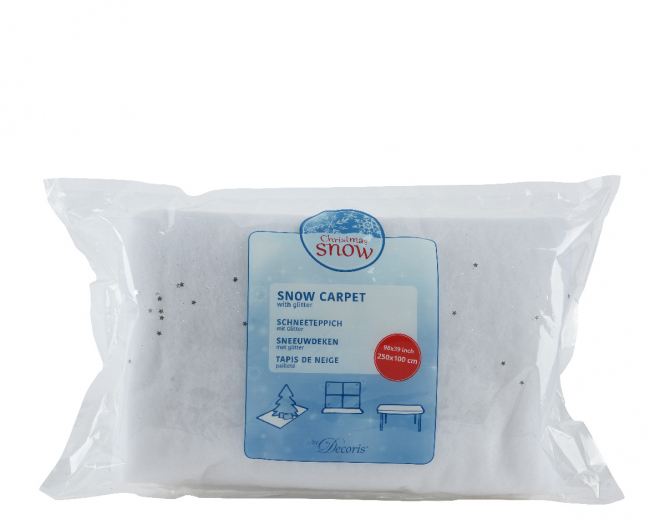 Tappeto di neve bianco con glitter e stelle argento, 100x250 cm
