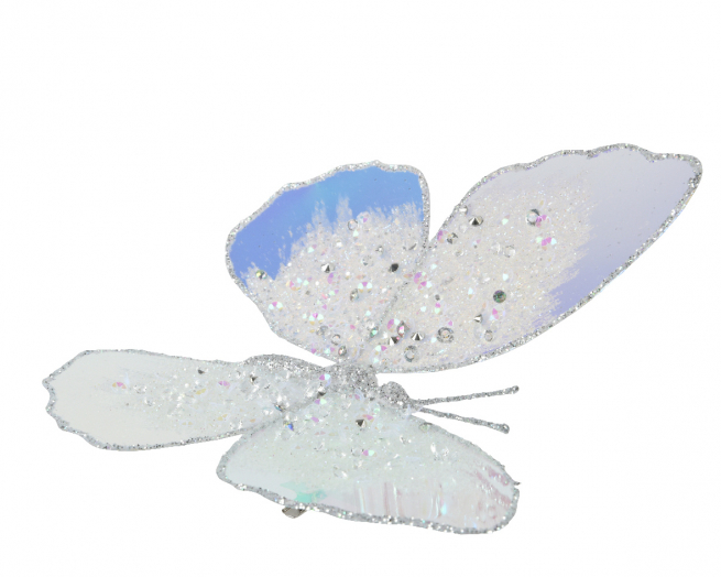 Farfalla iridescente con perline su clip, 16x16 cm