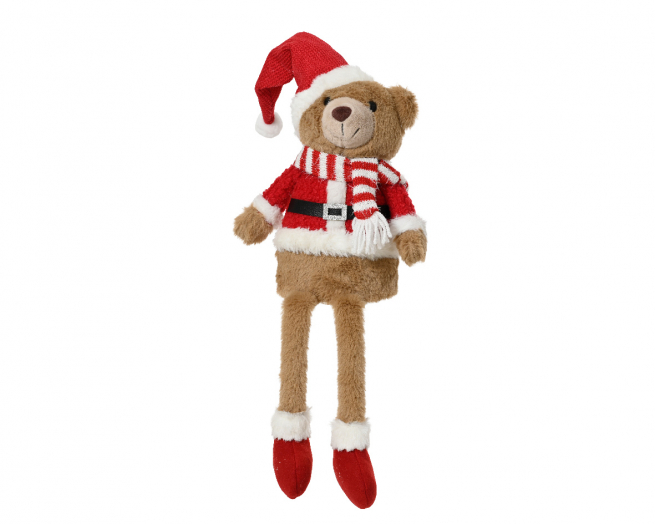 Orso natalizio in tessuto con gambe snodate, altezza 50 cm