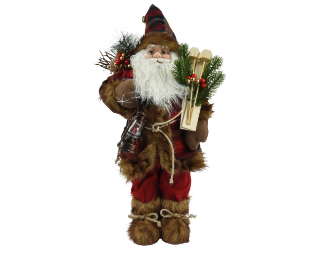 Babbo Natale in tessuto con sci, altezza 60 cm