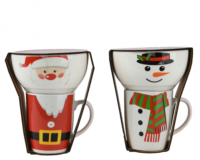 Set colazione in gres con mug e ciotola, altezza 19 cm, modelli assortiti