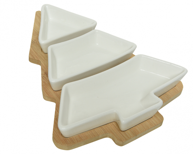 Set "Tapas" albero di Natale in porcellana e legno, lunghezza 27 cm