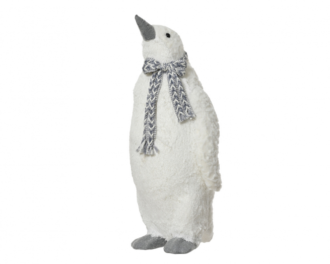 Pinguino in tessuto bianco con glitter, altezza 59 cm