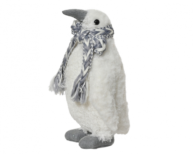 Pinguino in tessuto bianco con glitter, altezza 19 cm