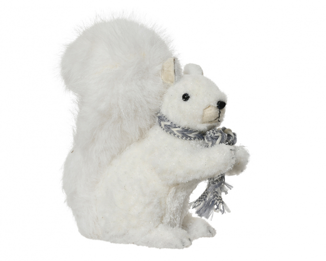 Scoiattolo in tessuto bianco con glitter, altezza 24 cm
