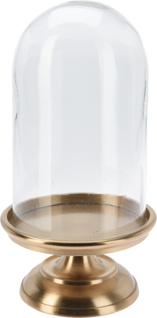 Alzata in alluminio oro con cupola di vetro, altezza 28 cm