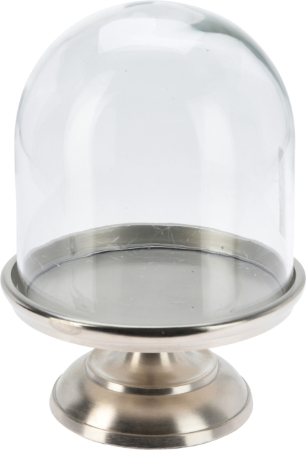 Alzata in alluminio argento con cupola di vetro, altezza 23 cm