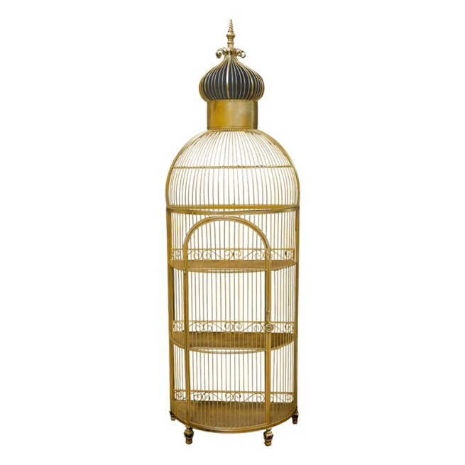 Scaffale con 3 ripiani in metallo oro a forma di gabbia, altezza 203 cm