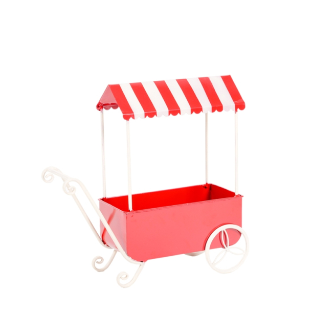 Carrettino in metallo rosso e bianco, altezza 35 cm