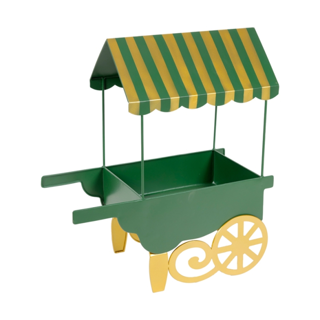 Carrettino in metallo verde e oro, altezza 55 cm