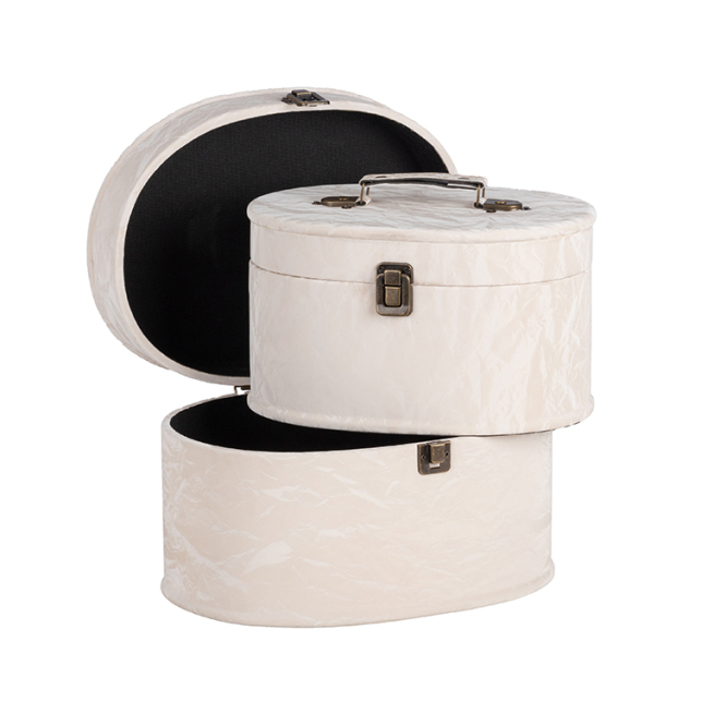 Baule ovale in tessuto bianco con maniglia, varie misure