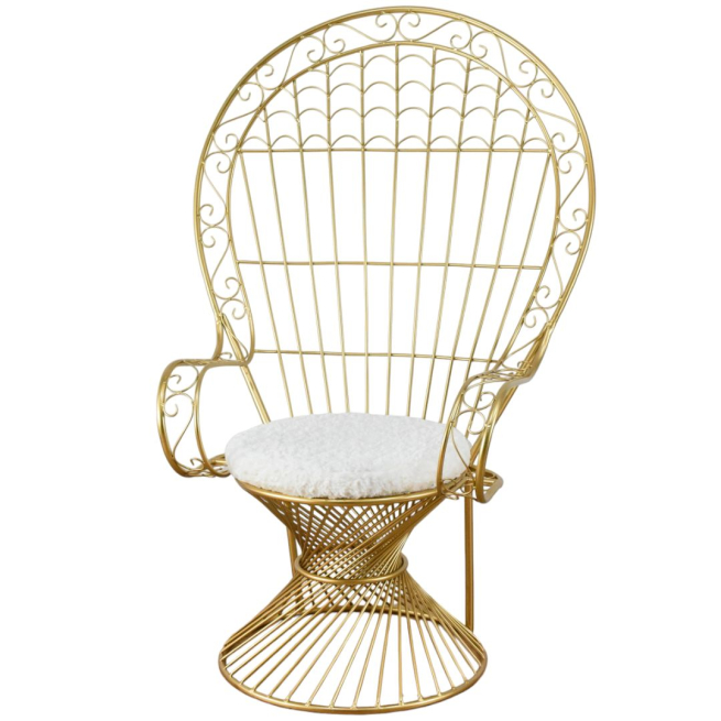 Poltrona in metallo oro con cuscino, altezza 144 cm