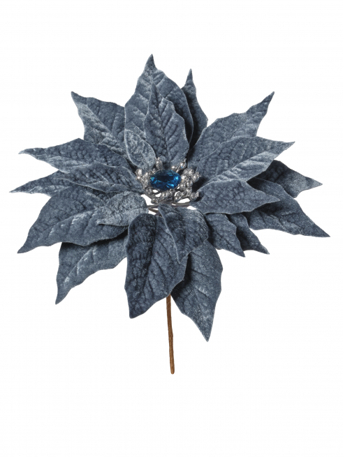 Stella di Natale blu floccato, altezza 23 cm