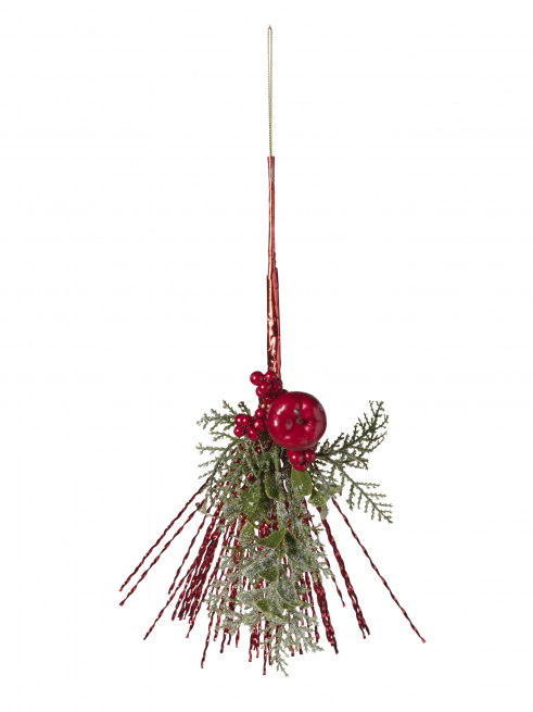 Ramo natalizio da appendere con mela e bacche rosse, altezza 32 cm