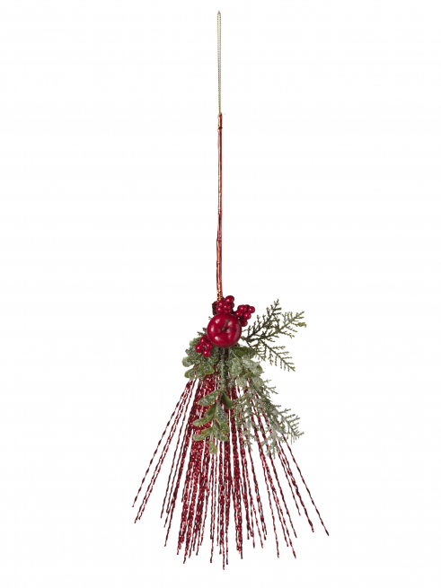 Ramo natalizio da appendere con mela e bacche rosse, altezza 46 cm