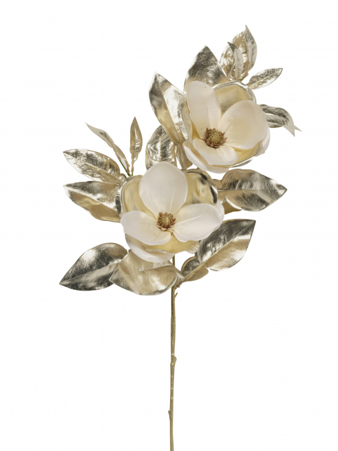 Ramo di magnolie crema con foglie oro, altezza 94 cm