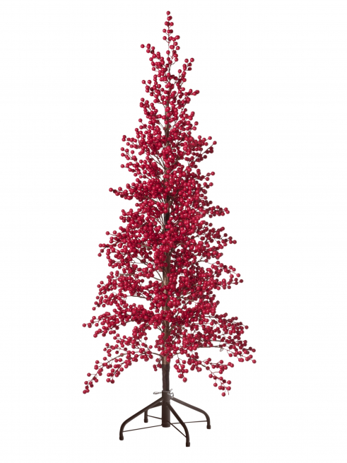 Albero di bacche rosse con base in metallo marrone, altezza 150 cm
