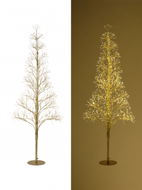 Albero oro su base in metallo con 1200 led, altezza 150 cm