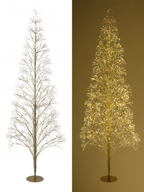 Albero oro su base in metallo con 2400 led, altezza 210 cm