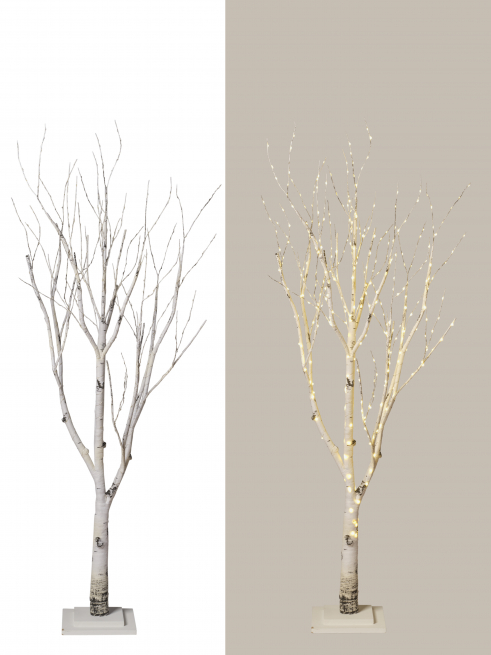 Albero di betulla naturale su base in legno con 460 luci, altezza 150 cm