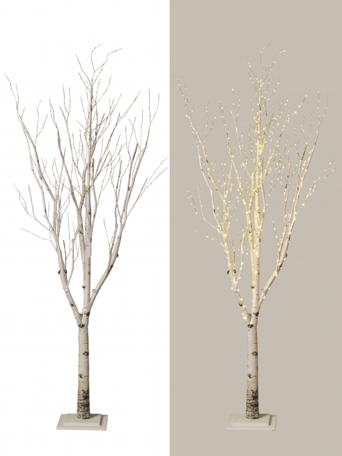 Albero di betulla naturale su base in legno con 720 luci, altezza 210 cm