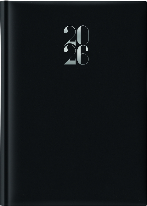 Agenda 2026 giornaliera Gommato nero, formato 14.5x20.5 cm