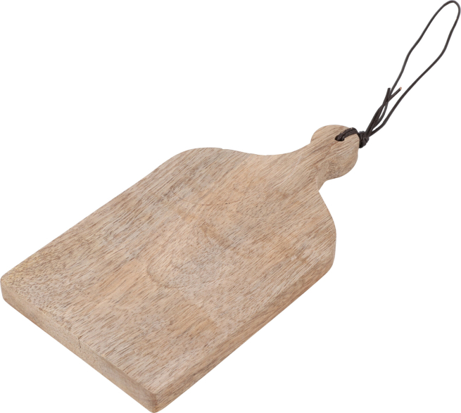 Tagliere in legno monoporzione con manico e corda, formato 10x19 cm