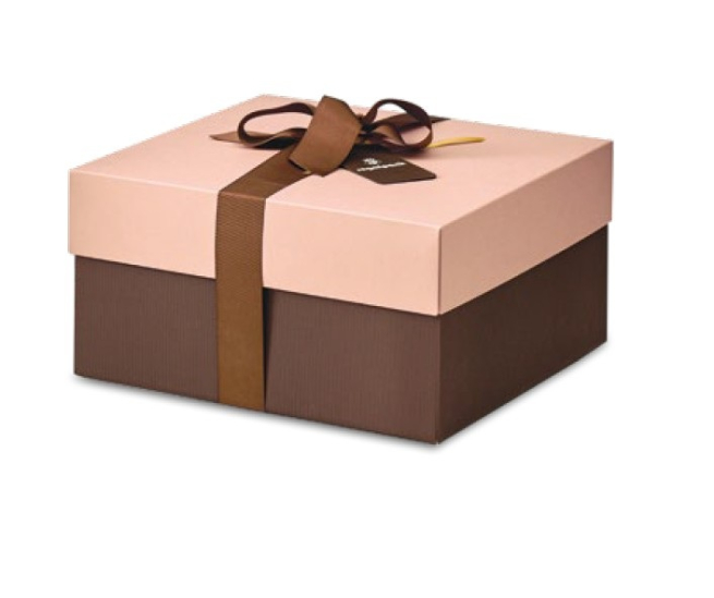 Scatola base quadrata cacao con coperchio rosa, cartone da 25 pezzi, vari formati