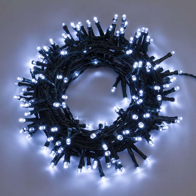 Filo lineare 200 led a luce fredda, filo verde, uso interno ed esterno, lunghezza 8 metri