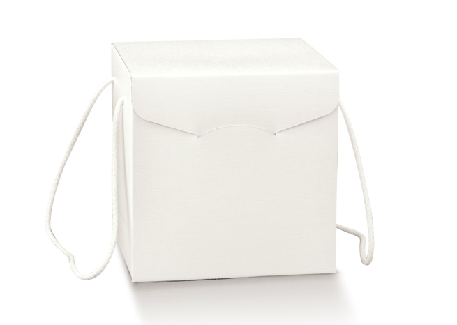 Scatola "Segreto" con base quadrata in cartone bianco con cordino, cartone da 30 pezzi