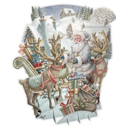 Biglietto POP-UP tridimensionale "Babbo Natale con slitta e renne"