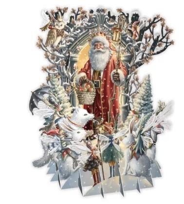 Biglietto POP-UP tridimensionale "Babbo Natale con soggetti natalizi"