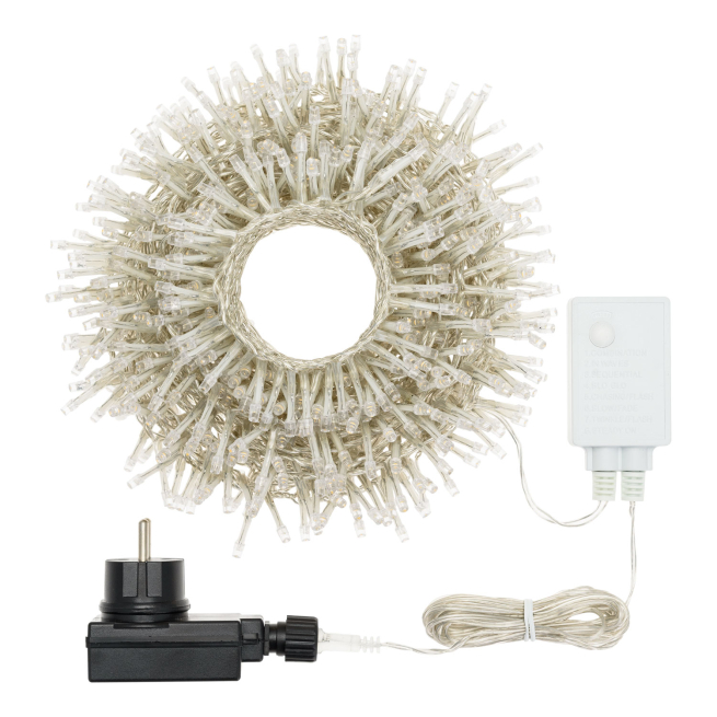 Filo lineare (cluster) 720 led, luce calda, filo trasparente, uso interno ed esterno, lunghezza 14.9 metri