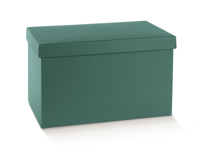 Scatola base quadrata in cartone fibra verde, con coperchio, 30x30x24 cm