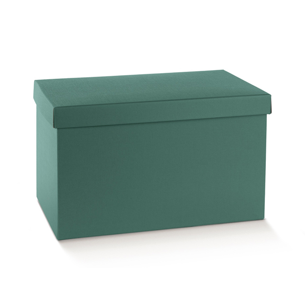 Scatola base rettangolare con coperchio in cartone fibra verde, 34x49x34 cm