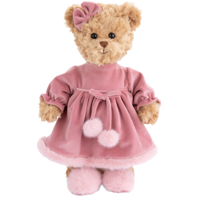 Orsa "Aiko" marrone con vestito rosa, altezza 35 cm